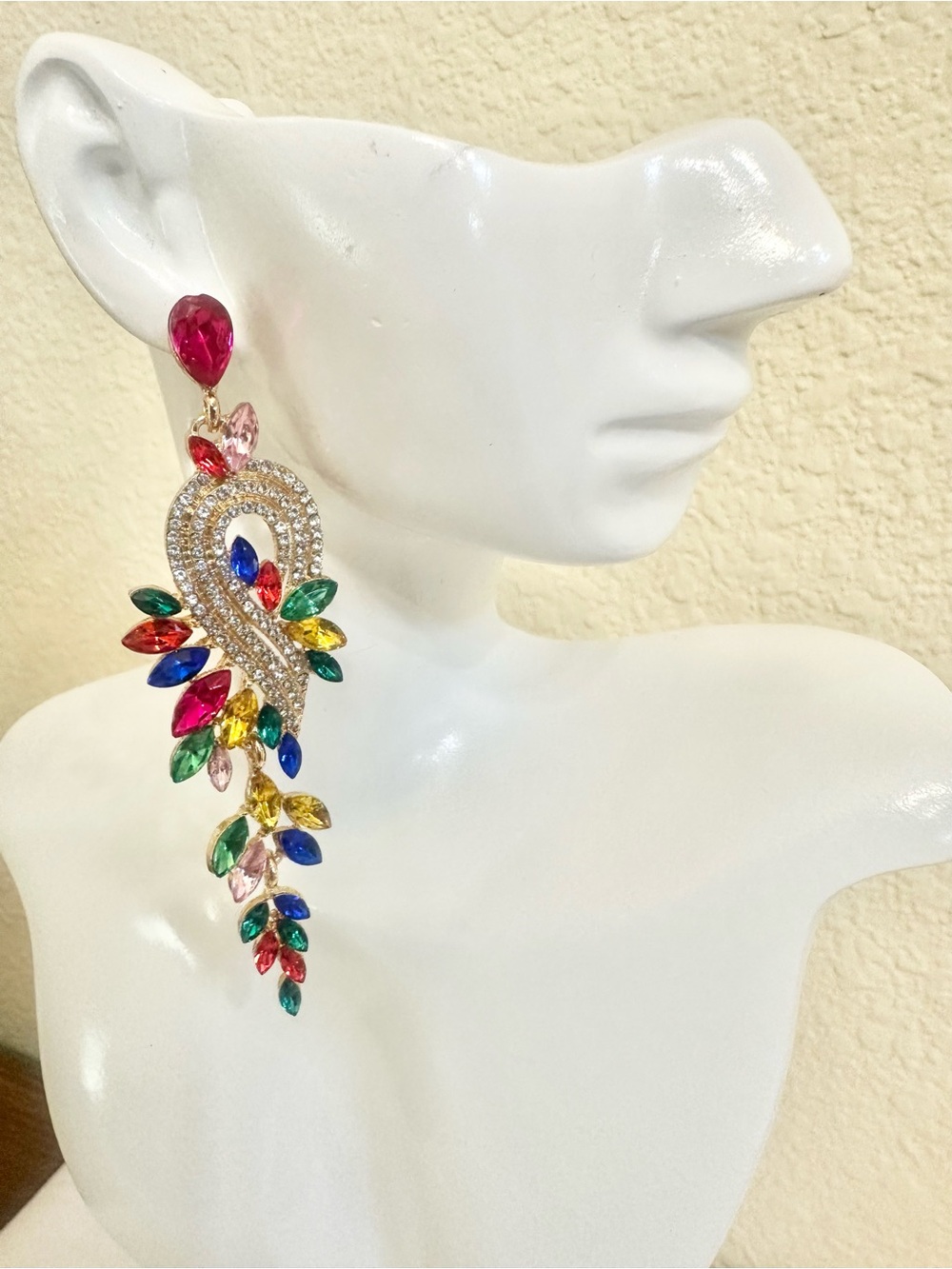 Multicolor Acrylic Crystal Teardrop Statement Earrings (Lightweight)